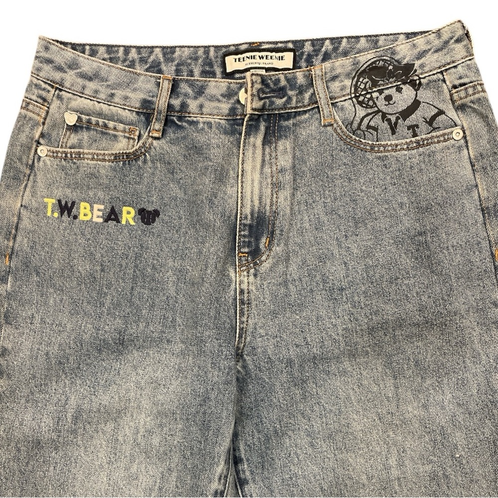 Teenie Weenie W30” High rise light wash embroidered preppy girl mom denim